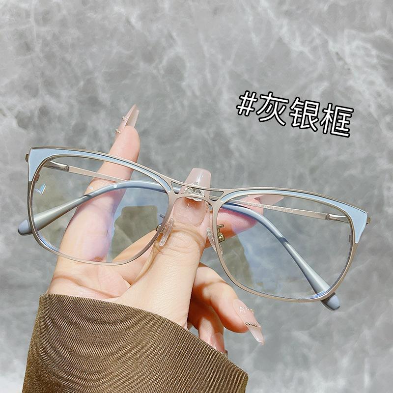 Anti-Blue Light Glasses, Wind Cat'S Eye Double Beam Frame, Advanced Sense Retro Flat Light Mirror Can Be Matched With Degrees