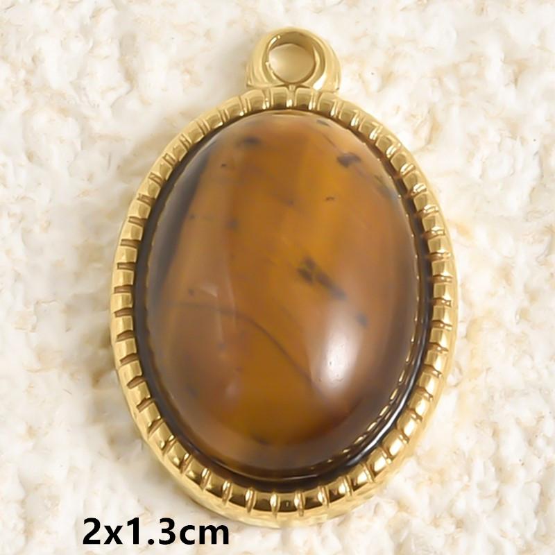 5pcs Real Natural Stone Tiger Eye Charm Sun Eye Oval Boho Pendant Gold Color Stainless Steel Pendants For Jewelry Making Finding