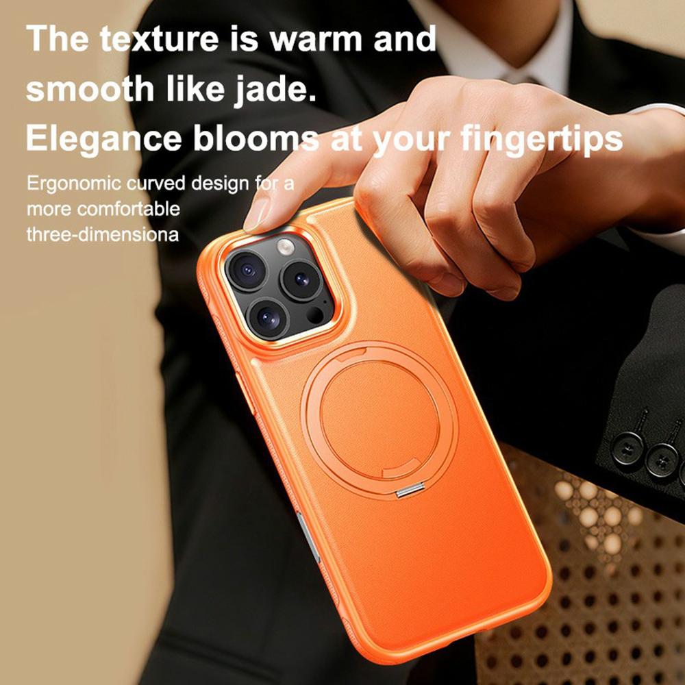 For iPhone 16 Pro Max Case Compatible with MagSafe Rotating Kickstand Litchi Texture PC TPU Phone Cover
