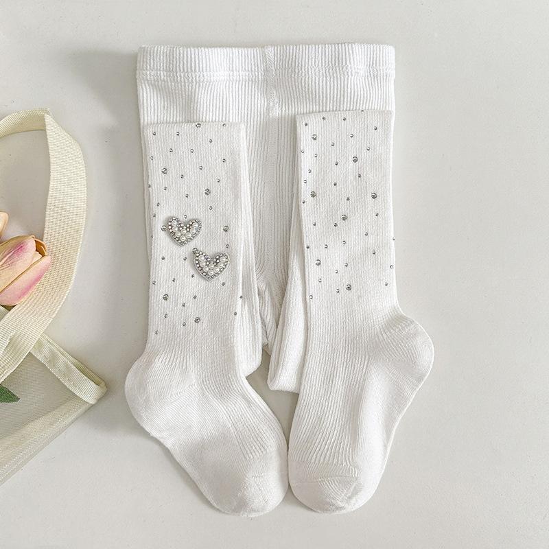 Kids Tights For Girls White Sparkling Pantyhose Spring Fall Dressy Leggings with Rhinestones Dressy Autumn Tights