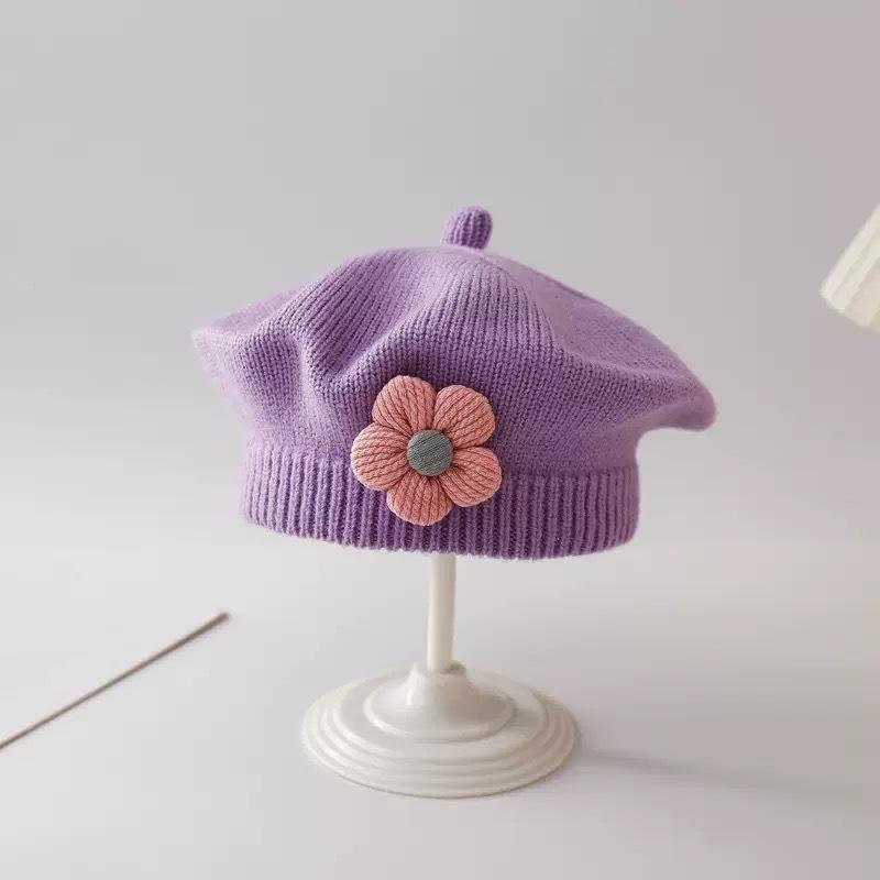 Baby Hat Spring and Autumn Baby Girl Beret Infant Wool Hat Autumn and Winter Children's Painter Hat Knitted Hat