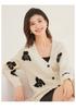 Retro Jacquard Cardigan Cotton Wool 100% Autumn/Winter V-neck Coat Versatile Women's Woolen Sweater for Daily Use