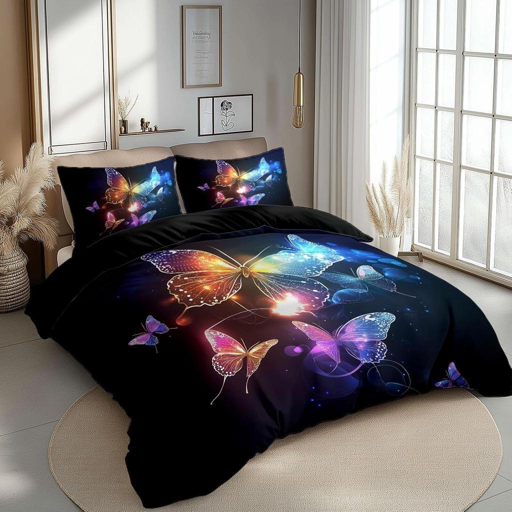 Doublesided Duvet Cover Fantasy Art Watercolor Butterfly Microfibre Bedding Sets, Bedding Fantasy Butterfly Duvet Cover Sets