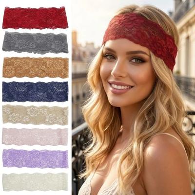 Fashion Elastic Mesh Lace Hairband Elegant Hollow-Out Headband Breathable Lightweight Headwrap Cap Lady Girls Headwear