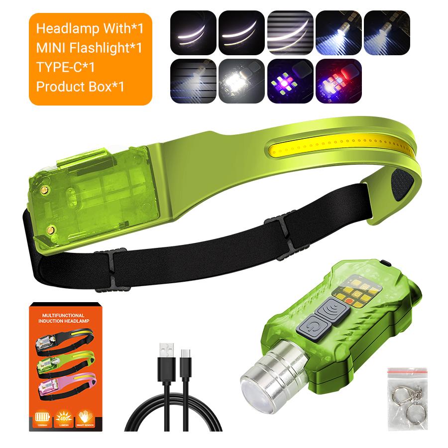 XPE+COB LED Sensor Headlamp Rechargeable Headlight Led Head Torch Camping Search Light Head Flashlight for Fishing Lantern