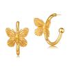Simple C Shaped 18k Gold Plated Copper Butterfly Animal Stud Earrings For Women