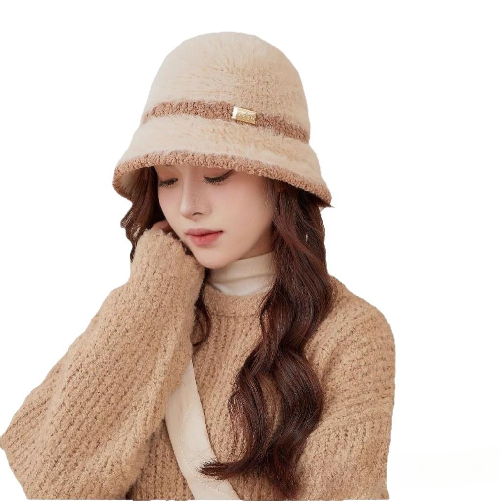 New Plush Fisherman Hat for Women's Fashionable Basin Hat Korean Style Fashionable Temperament Versatile Face Showing Small Warm Bucket Hat