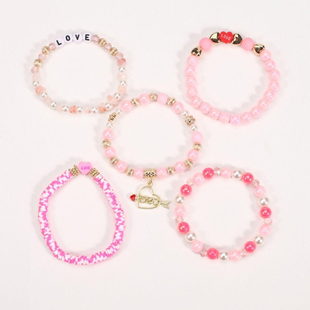 5pcs/set DIY Romantic LOVE Pendant Acrylic Beads Colorful Stone Wristband Bracelet  Hand Decoration