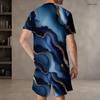 Men Plus Size Round Neck Short Sleeve Cyan Colorful Striped Printed T Shirt And Pocket Shorts Two Piece Set