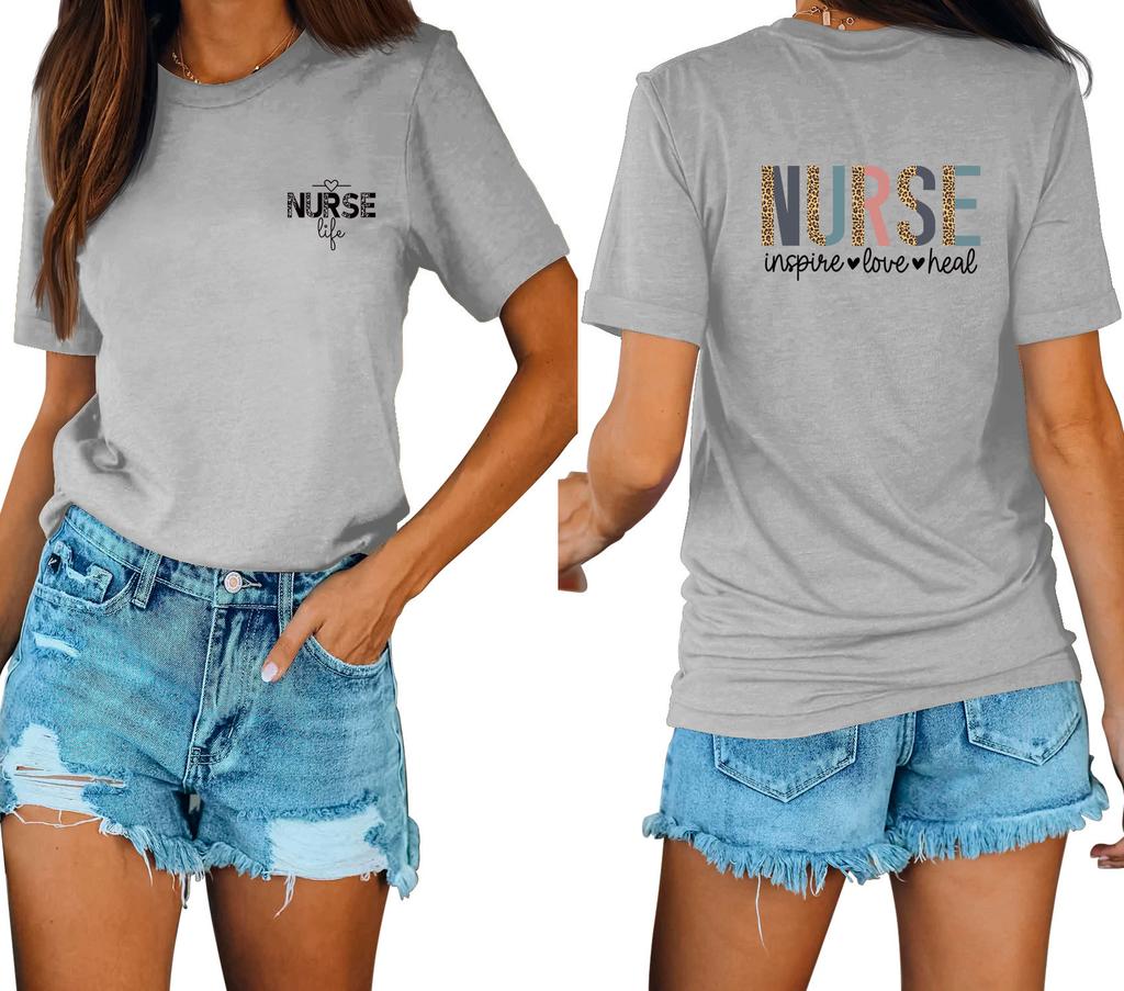 Casual fashion front and rear printing loose round neck short sleeves
