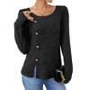 Loose round-Neck Long-Sleeve T-shirt Round Neck Button Long Sleeve Overfit T-shirt Top