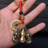 Pure Brass Pixiu & Five Emperors Coins Keychain Pendant with Hollow Gourd Charm