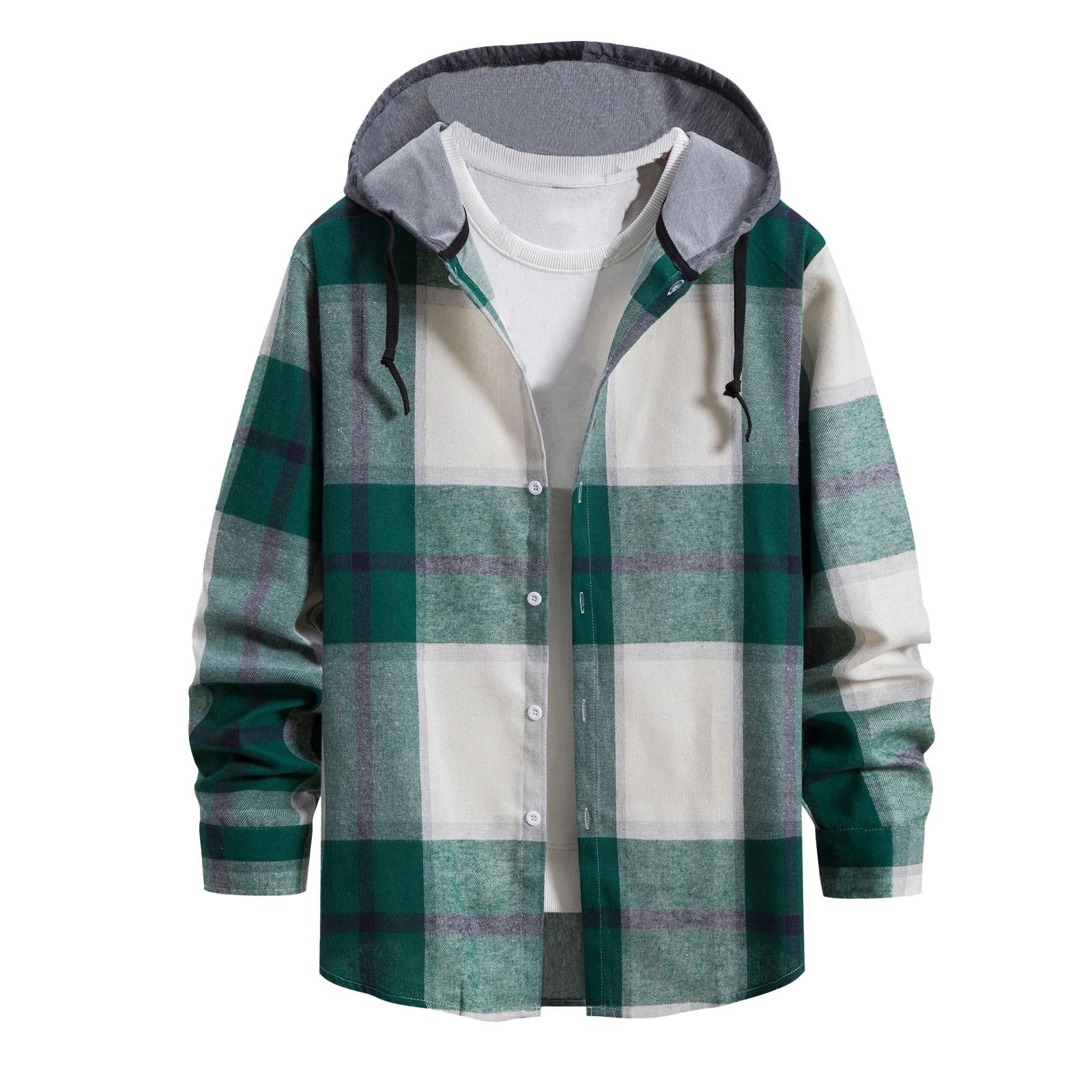 

Чоловіча сорочка в клітку, світшот із капюшоном і блискавкою. Чоловічий повсякденний модний світшот XXL зелений