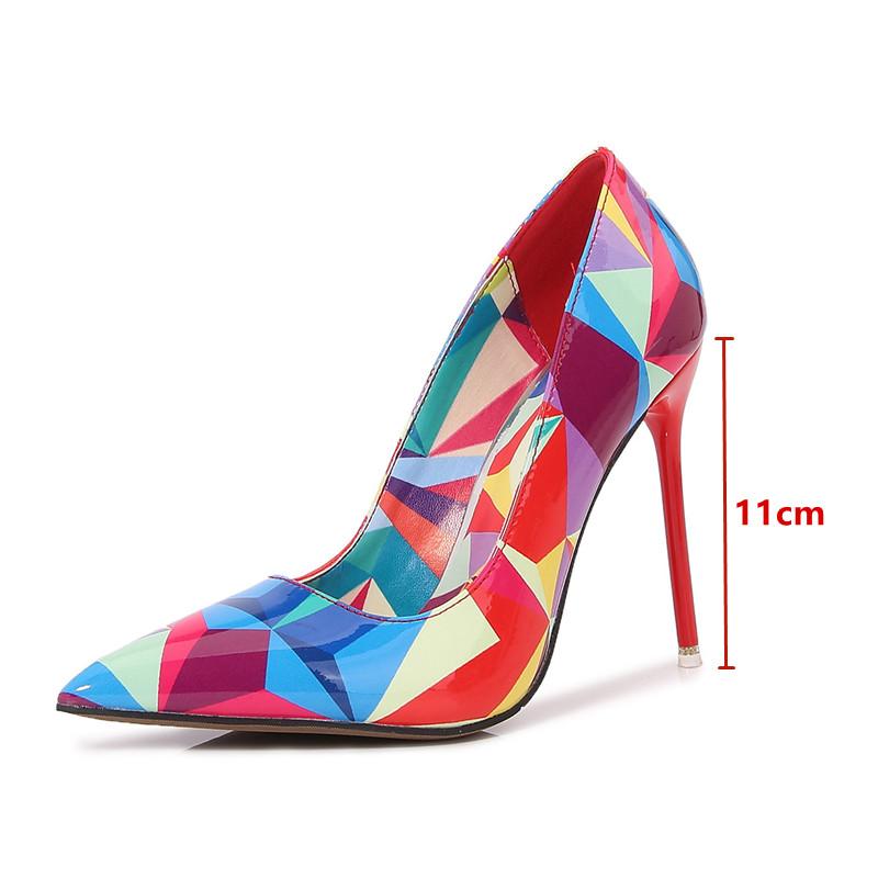 Fashion Fashion Geometry Plaid Printed Patent leather Women Pumps Elegant Pointed toe Stiletto High Heels Spring Autumn Office Lady Shoe