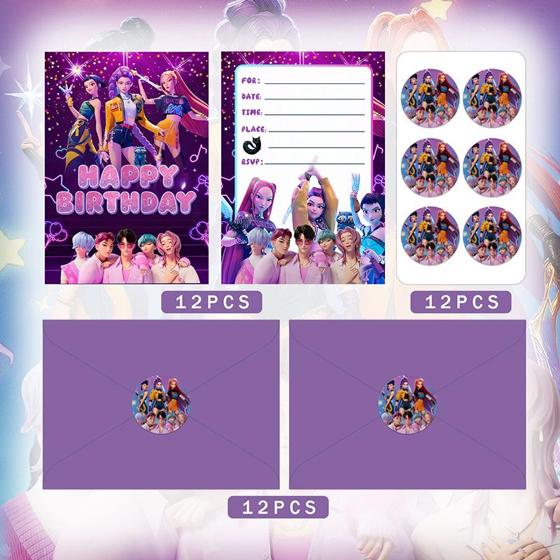 

1-12 шт. K-pop Охотники Пригласительный билет на день рождения Наклейка для девочки на день рождения Конверт Подарочная коробка Посуда для дня рождения Баннер Декор