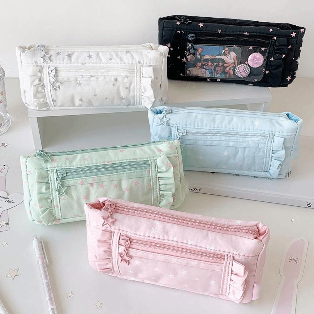 Printed Star Pencil Case Large Capacity Makeup Bag Trendy Pen Organizer School Office Supplies
