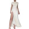 Knitted Crew Neck Sexy Split Slim Dress Women's 2026 Summer New Fashion Black Long Dress
