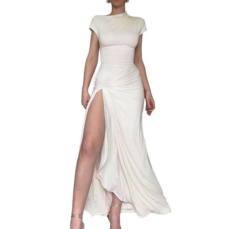 Knitted Crew Neck Sexy Split Slim Dress Women's 2026 Summer New Fashion Black Long Dress