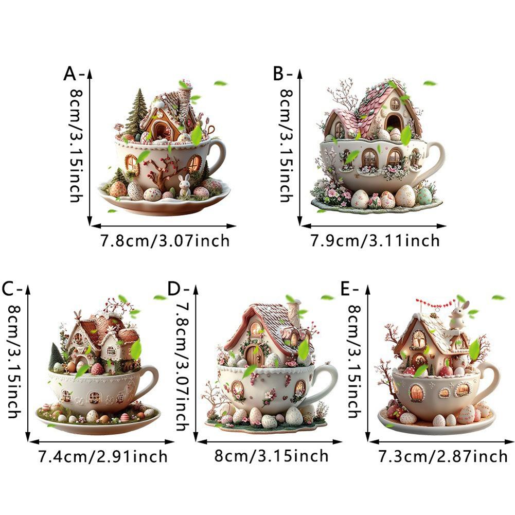 10pcs Easter Bunny Egg House Coffee Mug Hanging Ornament Acrylic 2D Flat Coffee Cup Decorative Pendant Kit for 2025 Easter Party