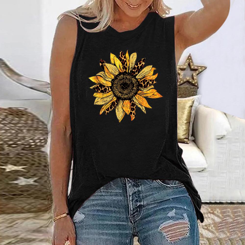 Summer Sunflower 3D Printed New Tank Top, Retro Fashion Women's Wear, Round Neck Sleeveless T-shirt, Loose T-shirt, Clothing