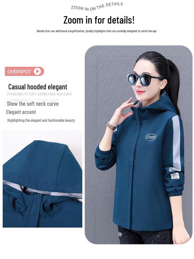 Damen Dünne Kapuzenjacke: 2025 Frühling/Herbst Vielseitiges kurzes Freizeit-Oberteil im koreanischen Stil für Mütter mittleren Alters