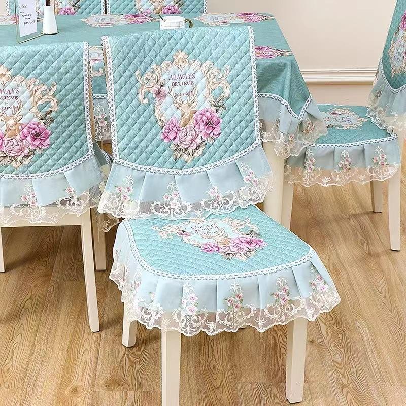 

Home Decoration Chair Cover Dustproof and Anti Slip Protective Tablecloth European Lace Hem Dining Table and Chair Covers Furniture Protector chair cover 1pcs