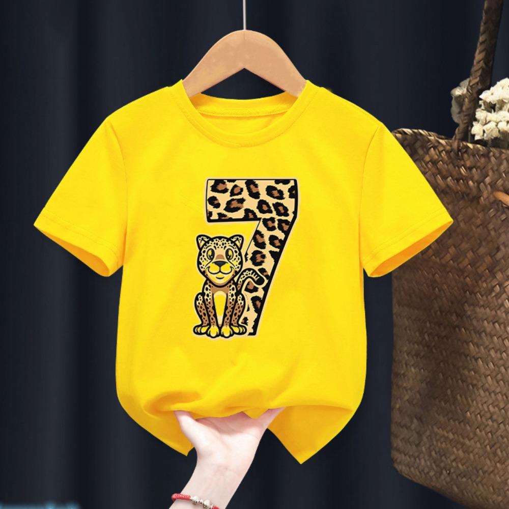 T-Shirt For Boys Funny Animal Leopard 1-10th Birthday Number Print Kids Clothes T Shirt Summer Boys Birthday Clothes Baby Tshirt