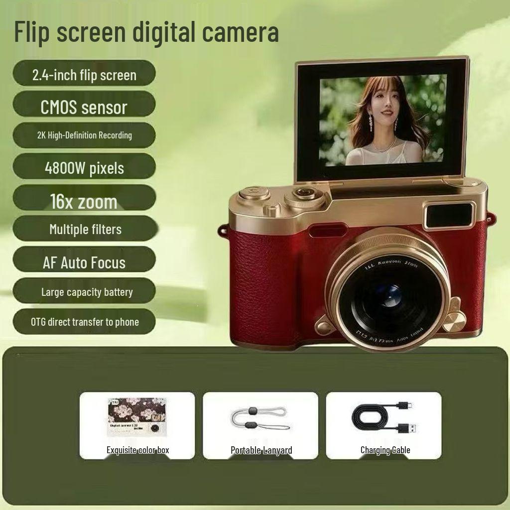 4K Digital Camera with Flip Screen for Selfies, 9600W HD High Pixel Quality