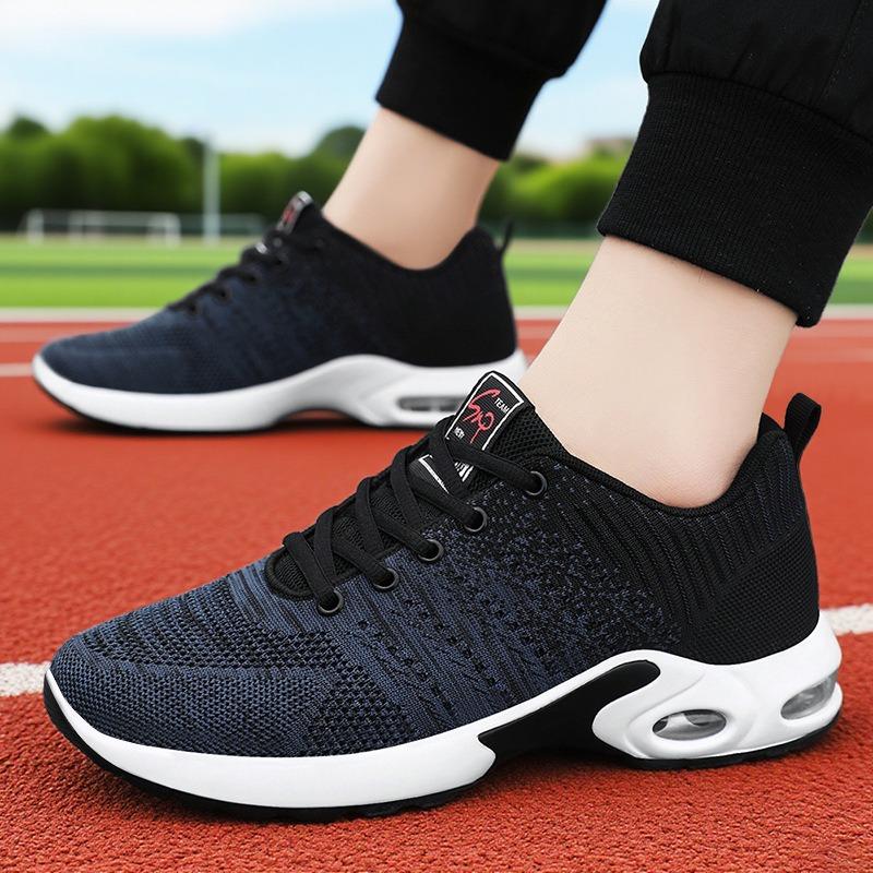 Sneakers New Large Size Men's Shoes Air Cushion Cushioning Running Shoes Flying Woven Breathable Shoes Men's Soft Sole Comfortable Mesh Shoes