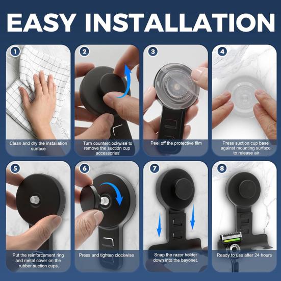 2Pcs Suction Cup Shaver Holder Removable Shaver And Razor Organizer Wall Mounted Stainless Steel Reusable Suction Hook for Shower Bathroom Towels