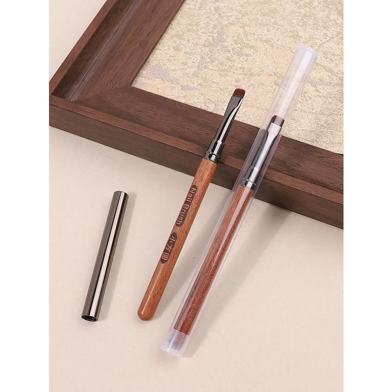 1pc Bottom Glue Nail Brush Pen, Professional Short Hair Small Square Phototherapy Pen, High-End Sandalwood Brush, Nail Salon Special Tool