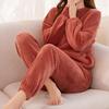 Cozy Winter 2023 Women Fleece Pajama Set Warm Velvet Loose Top Elastic Waist Pants Casual Home Wear Woolen Suit