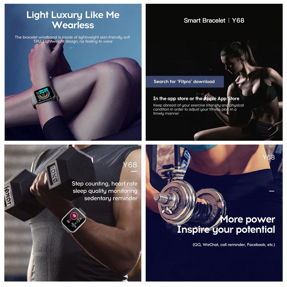 Y68 Smart Watch Heart Rate Monitor Smartwatch Blood Pressure Fitness Watch Compatible For Android Iso Phones