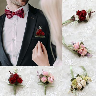 1Pcs Prom Groom Boutonniere Artificial Flowers Wrist Corsage Hand Wrist Flower Bride Bridesmaid