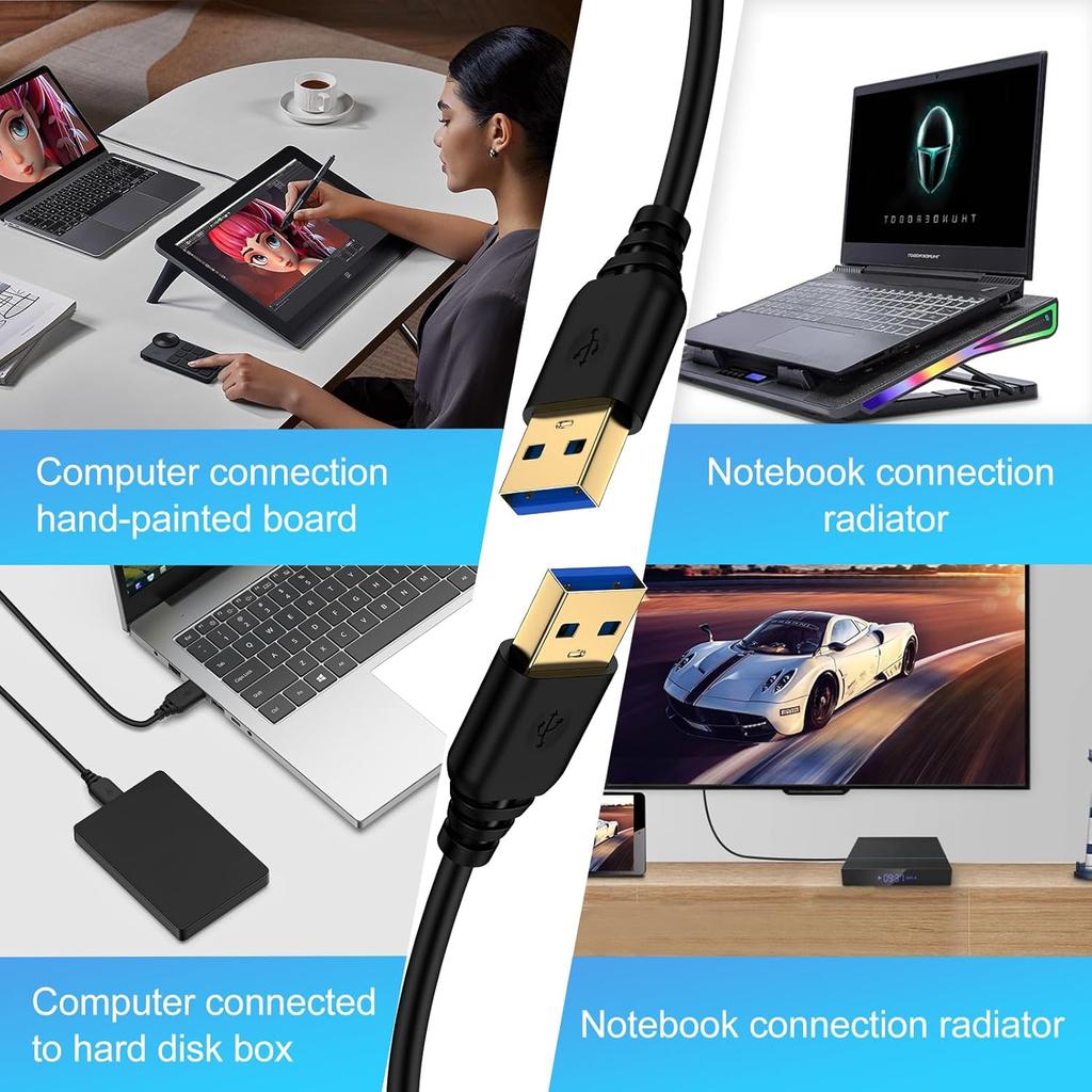 USB to USB Cable, 6FT USB A To USB A Cable USB 3.0 Male to Male cable Double Sided USBCord Type A Data Transfer for External Hard Drives