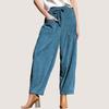 Womens Winter Corduroy Harem Pants Loose Wide Leg Casual Slimming Trousers Mid-Waist 9/10 Length With Drawstring Pocket