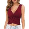 Women Sexy Cross Wrap Ruched Solid Crop Tank Top Slim Fit
