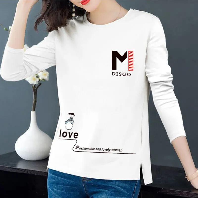 M Print Pullover Spring Women T-Shirt Long Sleeve Bottoming Shirt Casual Split Top