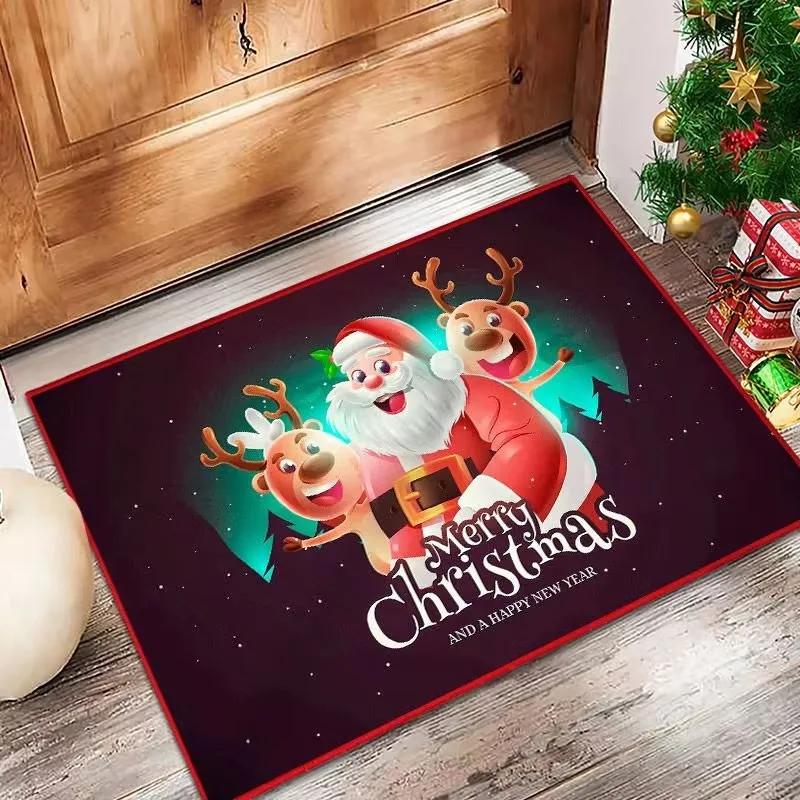 Christmas Non-slip Floor Mat Bathroom Living Room Absorbent Carpet Indoor Kitchen Doormat Shoe Mat Christmas Home Decorations