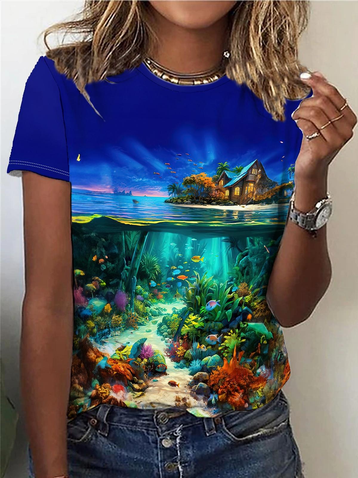 

Летние красивые пейзажи 3D принт футболки женская уличная одежда повседневная мода Y2k футболка с коротким рукавом футболки с круглым вырезом топы одежда S