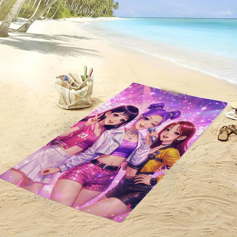 1 Stück K-Pop Idol Mädchen Strandtuch Einseitig 2D-Druck Schnelltrocknend Mikrofaser Poncho für Strand Pool Bad Niedliche Ästhetische Stimmung