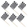 24Pcs Bamboo Checkered Flag Cake Toppers Food Safe Dessert Picks For Wedding Birthday Party Cupcake Cake Decorating