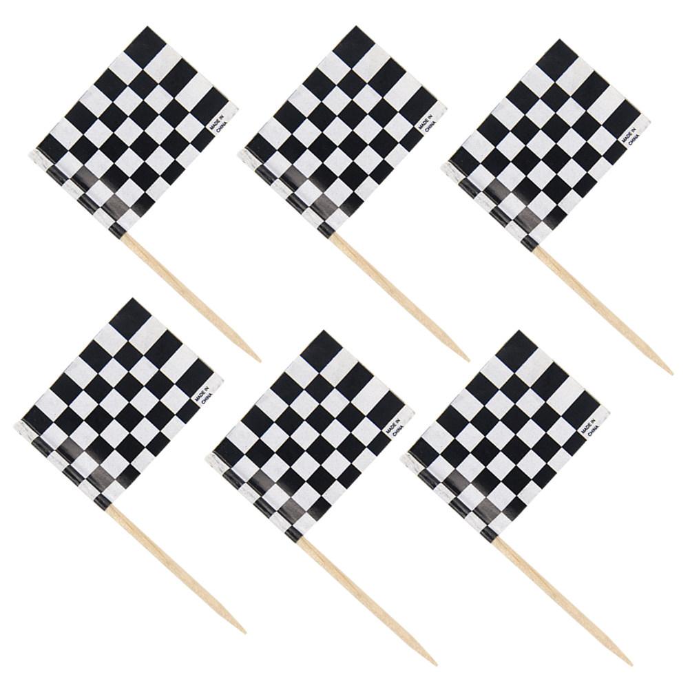 24Pcs Bamboo Checkered Flag Cake Toppers Food Safe Dessert Picks For Wedding Birthday Party Cupcake Cake Decorating