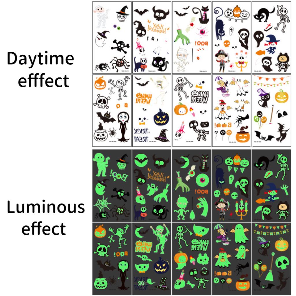 Halloween Party Tattoo Stickers Luminous Stickers Temporary Waterproof Stickers for Face Body Tattoo Boys Halloween Party Decors