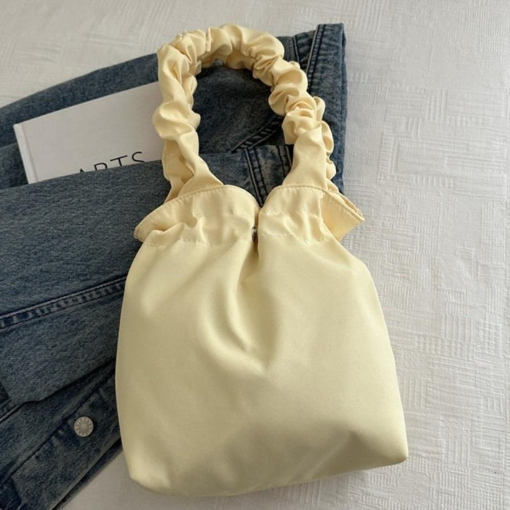 Sweet Pleated Tote Bag Large Capacity Drawstring Handbag Trendy Nylon Shoulder Bag  Commuting