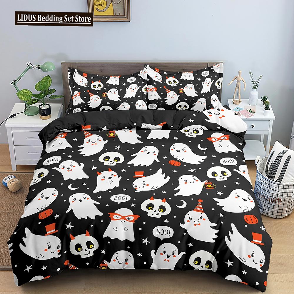 Halloween Bettbezug Cartoon Kürbislaterne Bettwäsche Geist Steppdeckenbezug Kinder Jungen Mädchen Halloween Geschenk Raumdeko 3-teilige Bettwäsche