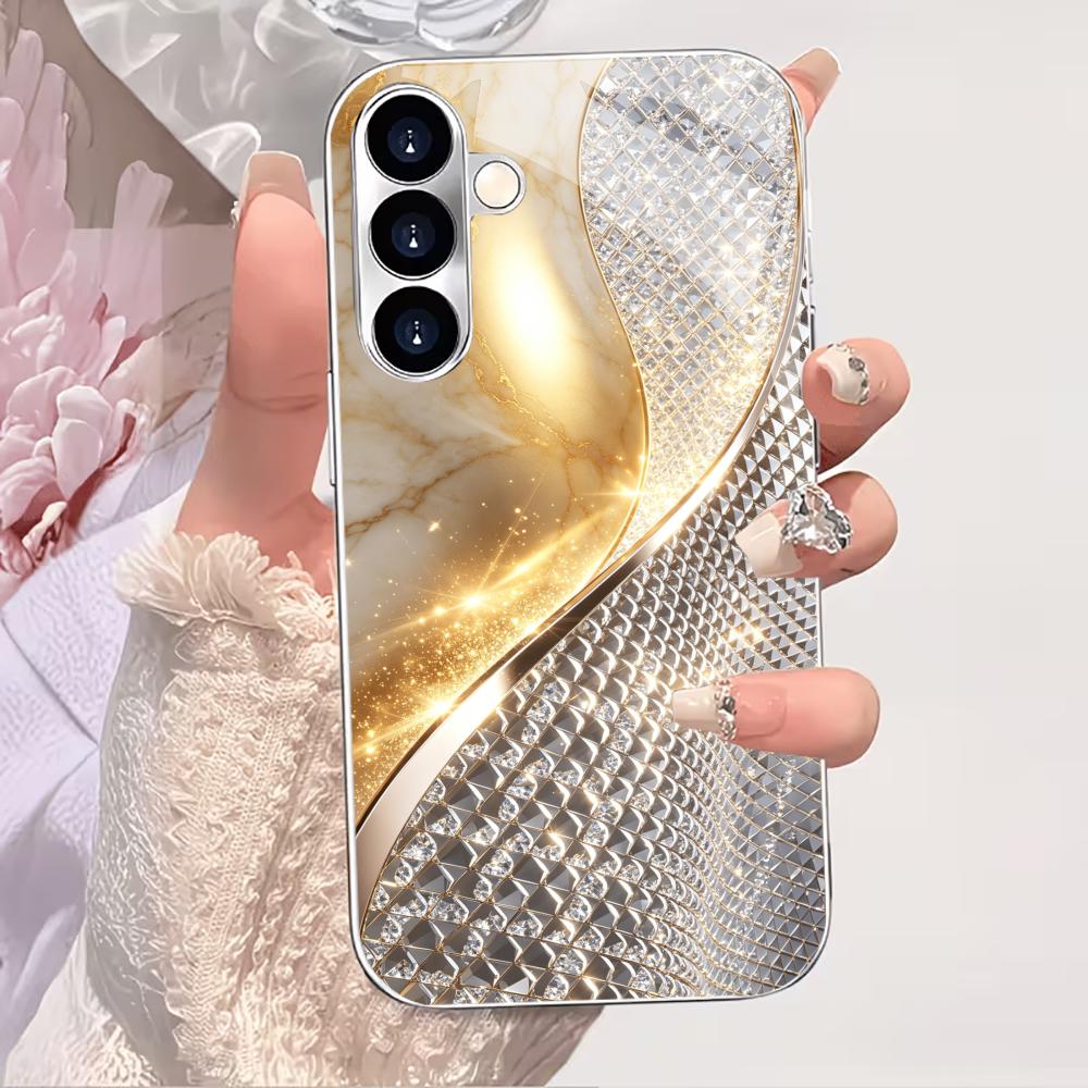 Zlatý a stříbrný módní skleněný kryt na telefon s26 ultra kryt s25 ultra kryt pro Samsung Galaxy S26 S25 S24 S23 S22 FE Ultra Plus