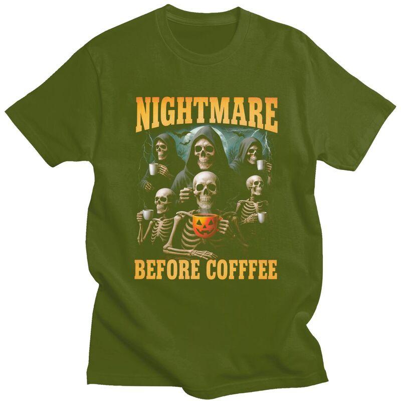 Male Nightmare Before Coffee Skeleton T Shirts Round Neck Pure Cotton Short Sleeve TShirt Casual Summer Tyle Clothes