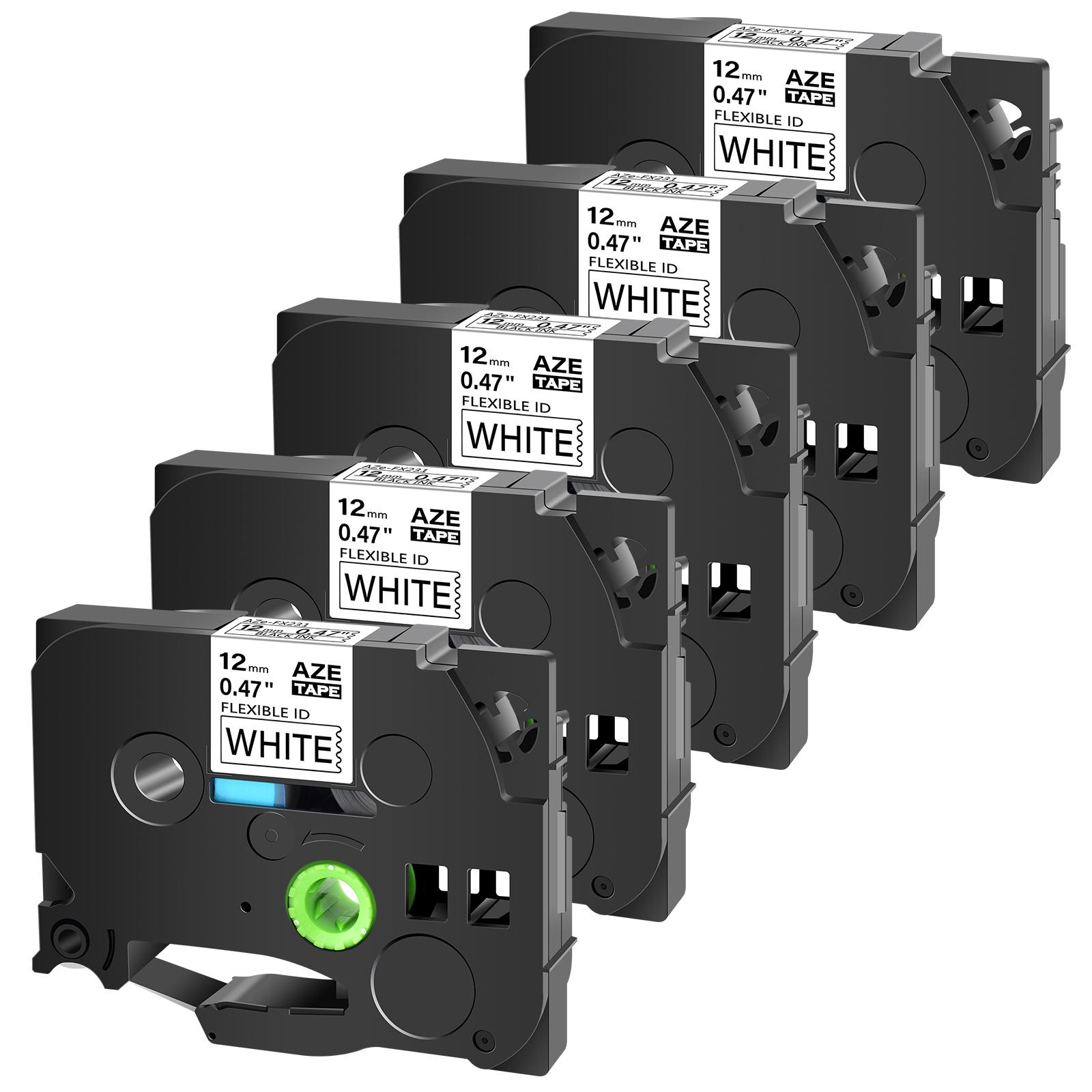 

5PK 12mm Black on White Flexible ID Laminat Tape Compatible Brother Tz TZe-FX231 Lable Tape for P-Touch PT-1010B Label Printers (as the picture,12mm)