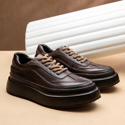 Business Casual Lederschuhe Herren Echtleder Plateau Britische Retro Handgefertigte First-Layer Rindsleder Herrenschuhe Erhöhen Die Körpergröße